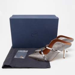 Pre Owned Malone Souliers Metallic Silver Glitter and Leather Maureen Sandals Size 36