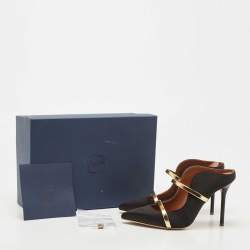 Pre Owned Malone Souliers Black/Gold Satin Maureen Pumps Size 36