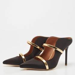 Pre Owned Malone Souliers Black/Gold Satin Maureen Pumps Size 36