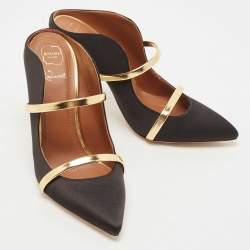 Pre Owned Malone Souliers Black/Gold Satin Maureen Pumps Size 36