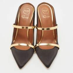 Pre Owned Malone Souliers Black/Gold Satin Maureen Pumps Size 36