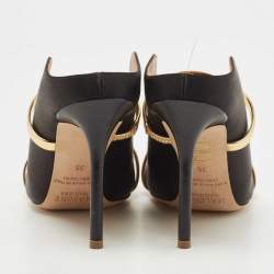 Pre Owned Malone Souliers Black/Gold Satin Maureen Pumps Size 36