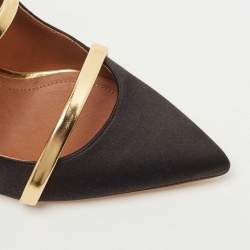 Pre Owned Malone Souliers Black/Gold Satin Maureen Pumps Size 36