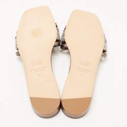 Pre Owned حذاء سلايدز فلات مالون سولييه دمي قماش وجلد فضي/ رمادي ميتالك مقاس 41