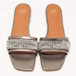 Pre Owned حذاء سلايدز فلات مالون سولييه دمي قماش وجلد فضي/ رمادي ميتالك مقاس 41