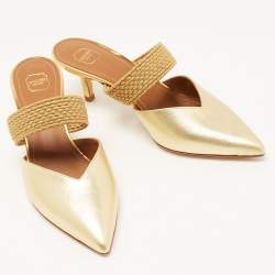 Pre Owned Malone Souliers Gold Leather Maisie Mules Size 35