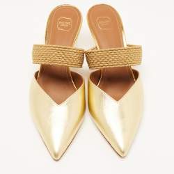 Pre Owned Malone Souliers Gold Leather Maisie Mules Size 35