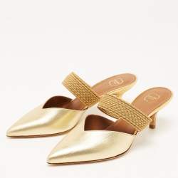 Pre Owned Malone Souliers Gold Leather Maisie Mules Size 35