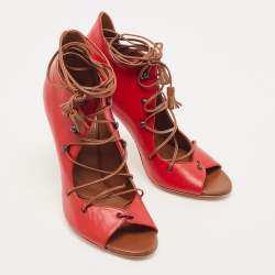 Pre Owned Malone Souliers Red Leather Lace Up Pumps Size 38.5