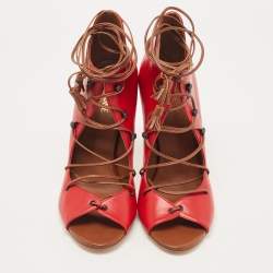 Pre Owned Malone Souliers Red Leather Lace Up Pumps Size 38.5