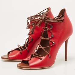 Pre Owned Malone Souliers Red Leather Lace Up Pumps Size 38.5