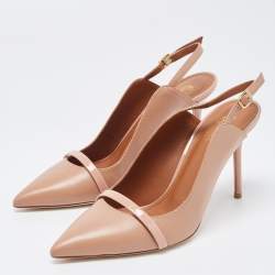 Malone Souliers Beige Leather Mario Pointed Toe Slingback Pumps Size 40