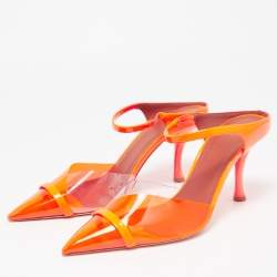 Pre Owned Malone Souliers Neon Orange PVC and Patent Leather Iona Mules Size 39.5