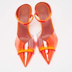 Pre Owned Malone Souliers Neon Orange PVC and Patent Leather Iona Mules Size 39.5
