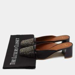 Pre Owned Malone Souliers Black Satin Crystal Embellished Carmen Mules Size 37.5