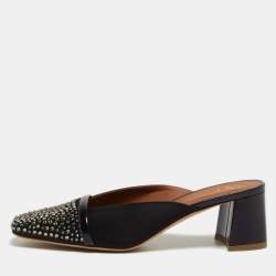 Pre Owned Malone Souliers Black Satin Crystal Embellished Carmen Mules Size 37.5