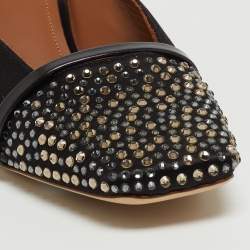 Pre Owned Malone Souliers Black Satin Crystal Embellished Carmen Mules Size 37.5