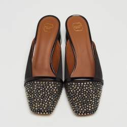 Pre Owned Malone Souliers Black Satin Crystal Embellished Carmen Mules Size 37.5