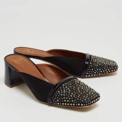 Pre Owned Malone Souliers Black Satin Crystal Embellished Carmen Mules Size 37.5