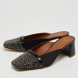 Pre Owned Malone Souliers Black Satin Crystal Embellished Carmen Mules Size 37.5
