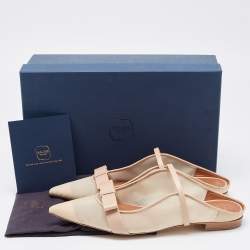 Malone Souliers Beige Mesh and Leather Marguerite Bow Flat Mules Size 41