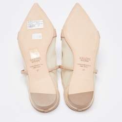 Malone Souliers Beige Mesh and Leather Marguerite Bow Flat Mules Size 41