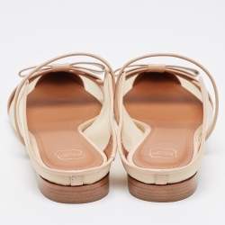Malone Souliers Beige Mesh and Leather Marguerite Bow Flat Mules Size 41