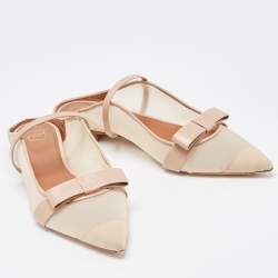 Malone Souliers Beige Mesh and Leather Marguerite Bow Flat Mules Size 41