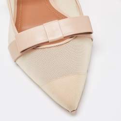 Malone Souliers Beige Mesh and Leather Marguerite Bow Flat Mules Size 41