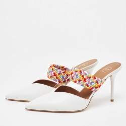 Malone Souliers White/Multicolor Leather and Woven Fabric Maisie Mules Size 39