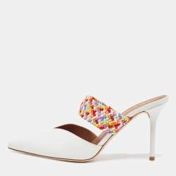 Malone Souliers White/Multicolor Leather and Woven Fabric Maisie Mules Size 39