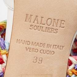 Malone Souliers White/Multicolor Leather and Woven Fabric Maisie Mules Size 39