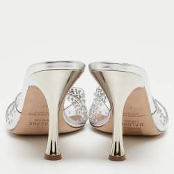 Pre Owned Malone Souliers Silver Leather and Crystal Embellished PVC Julia Sandals Size 41