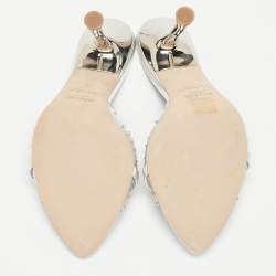 Pre Owned Malone Souliers Silver Leather and Crystal Embellished PVC Julia Sandals Size 41