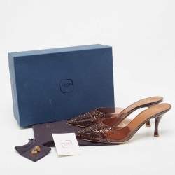 Pre Owned Malone Souliers Brown Crystal Embellished PVC Joella Mules Size 41.5