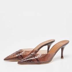 Pre Owned Malone Souliers Brown Crystal Embellished PVC Joella Mules Size 41.5