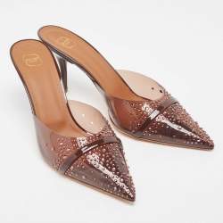 Pre Owned Malone Souliers Brown Crystal Embellished PVC Joella Mules Size 41.5