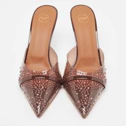 Pre Owned Malone Souliers Brown Crystal Embellished PVC Joella Mules Size 41.5