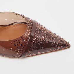 Pre Owned Malone Souliers Brown Crystal Embellished PVC Joella Mules Size 41.5