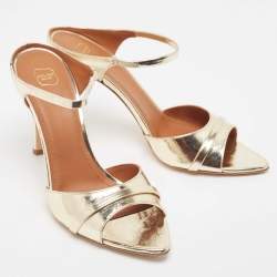 Pre Owned Malone Souliers Gold Leather Una Slide Sandals Size 41