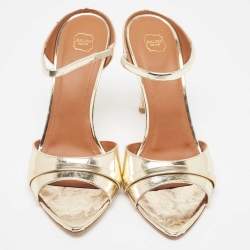 Pre Owned Malone Souliers Gold Leather Una Slide Sandals Size 41