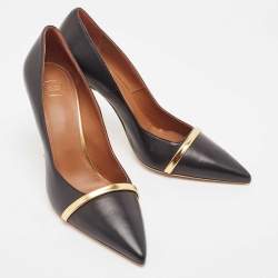 Pre Owned Malone Souliers Black/Gold Leather Karlie Pumps Size 40.5
