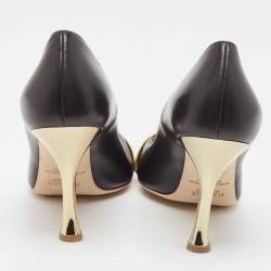 Pre Owned Malone Souliers Black/Gold Leather Karlie Pumps Size 40.5