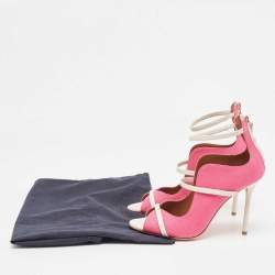 Pre Owned Malone Souliers Pink/Cream Canvas Mika  Ankle Strap Pumps Size 38