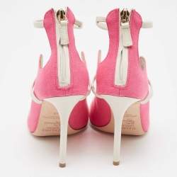 Pre Owned Malone Souliers Pink/Cream Canvas Mika  Ankle Strap Pumps Size 38