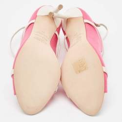 Pre Owned Malone Souliers Pink/Cream Canvas Mika  Ankle Strap Pumps Size 38