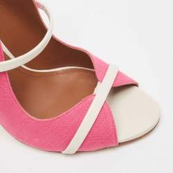 Pre Owned Malone Souliers Pink/Cream Canvas Mika  Ankle Strap Pumps Size 38