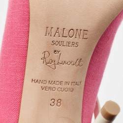 Pre Owned Malone Souliers Pink/Cream Canvas Mika  Ankle Strap Pumps Size 38