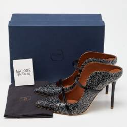 Pre Owned Malone Souliers Black Glitter Patent Leather Maureen Mules Size 40