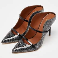 Pre Owned Malone Souliers Black Glitter Patent Leather Maureen Mules Size 40